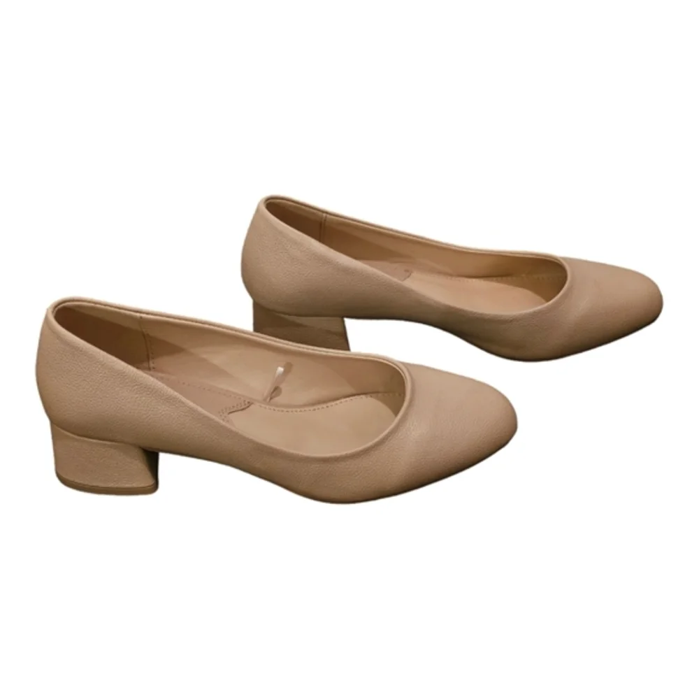 HALSTON PARIS Beige Pebbled Leather Block Heel PUMPS Heels Size 10‎